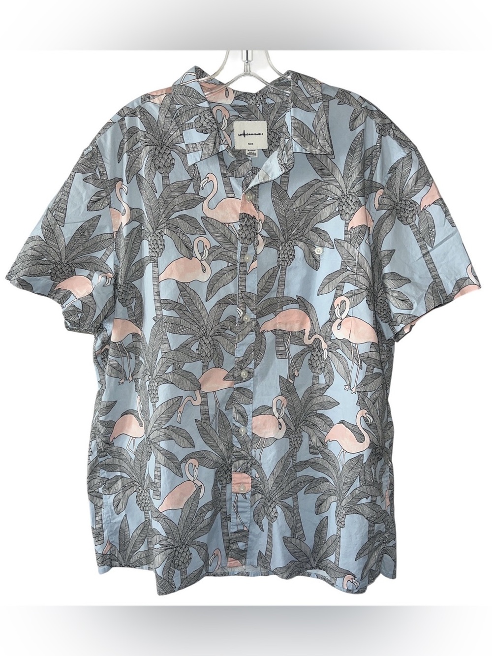 American Eagle Stretch Flex Men’s Short Sleeve Button Down Flamingo Shirt XL